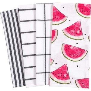 Kitchen Towel Set 4 Pack Dish Cleaning Towels 100% Cotton 28"L x 18"W Watermelon